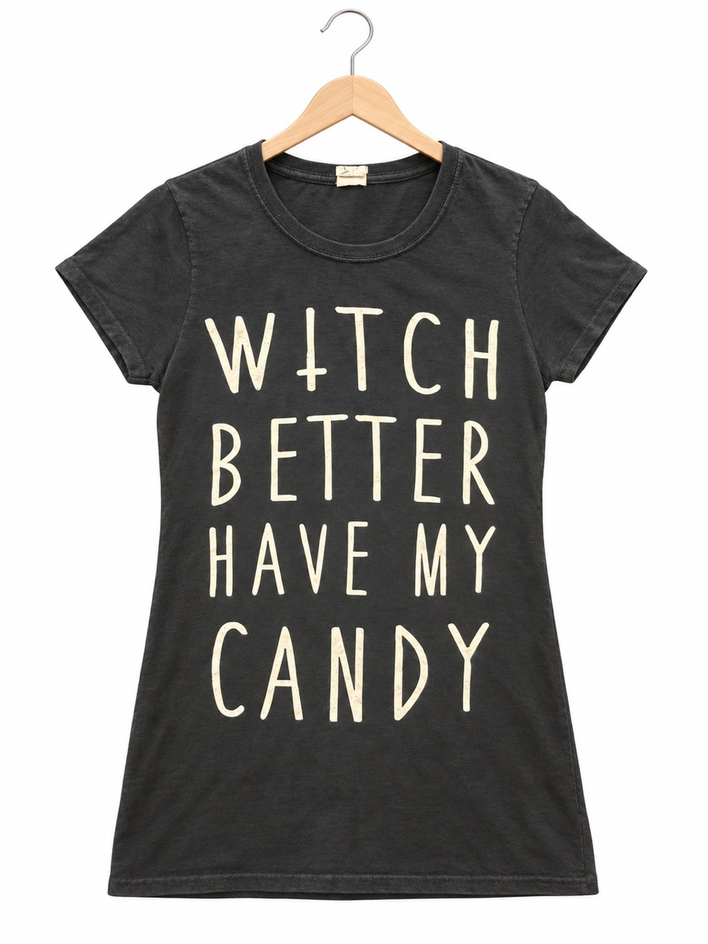 Funny Halloween Graphic Tee "Witch Better Have My Candy" Black Charcoal Shirt XS